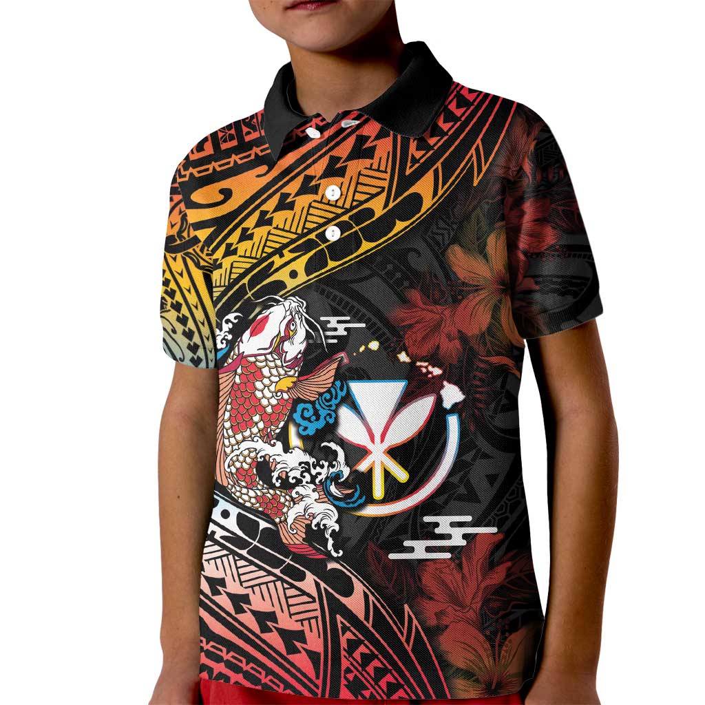 Hawaii And Japan Kid Polo Shirt Koi Fish With Kanaka Maoli