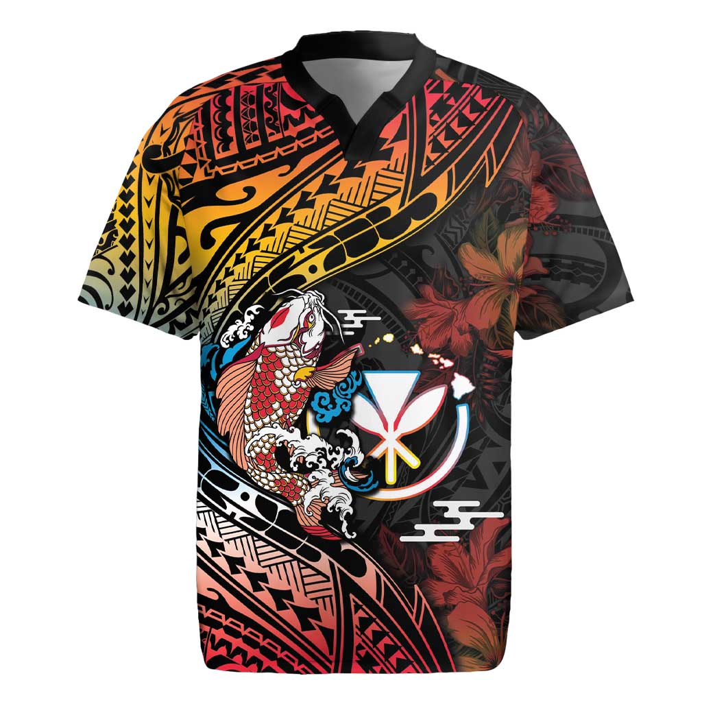 Hawaii And Japan Rugby Jersey Koi Fish With Kanaka Maoli