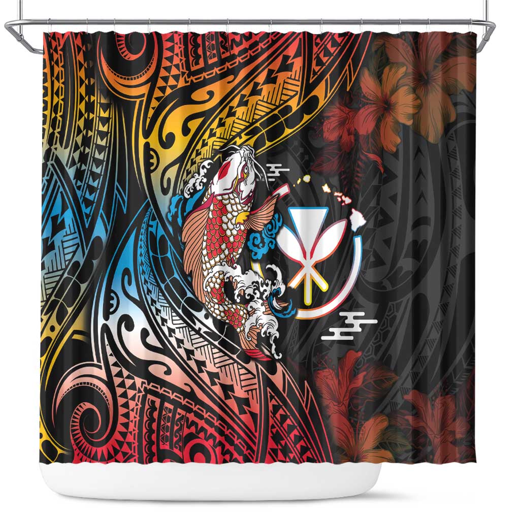 Hawaii And Japan Shower Curtain Koi Fish With Kanaka Maoli