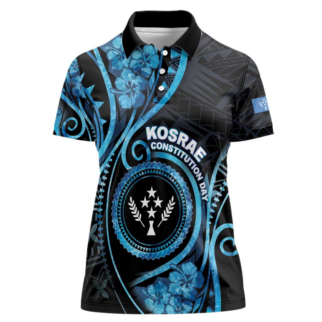 Personalised Kosrae Constitution Day Women Polo Shirt Ocean Floral Pattern