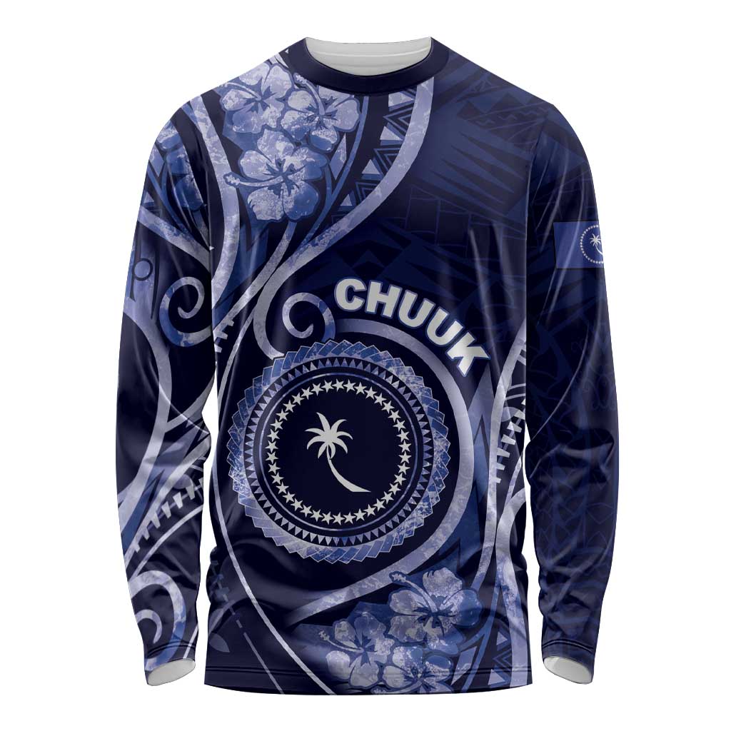 Personalised FSM Chuuk Long Sleeve Shirt Ocean Floral Pattern