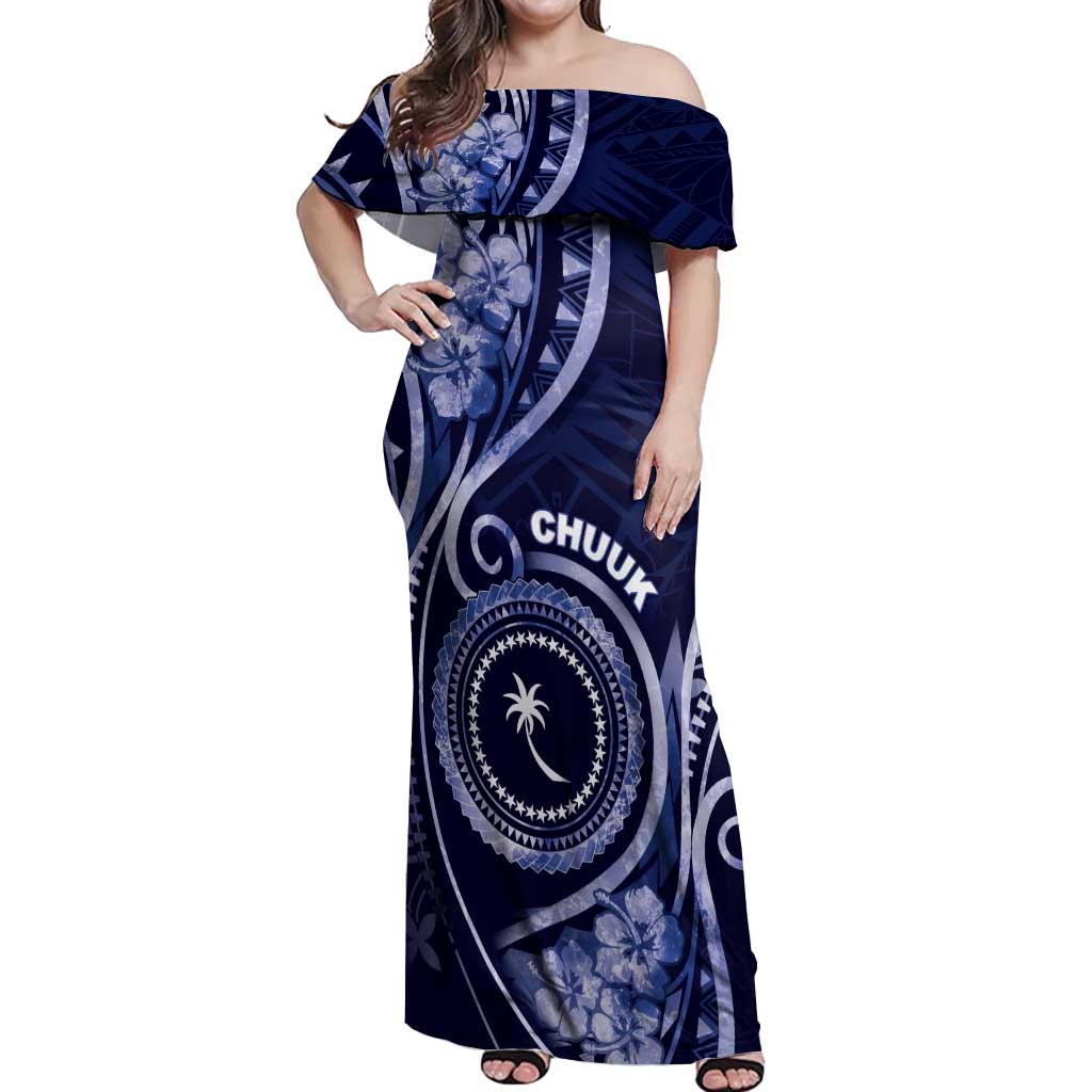 Personalised FSM Chuuk Off Shoulder Maxi Dress Ocean Floral Pattern