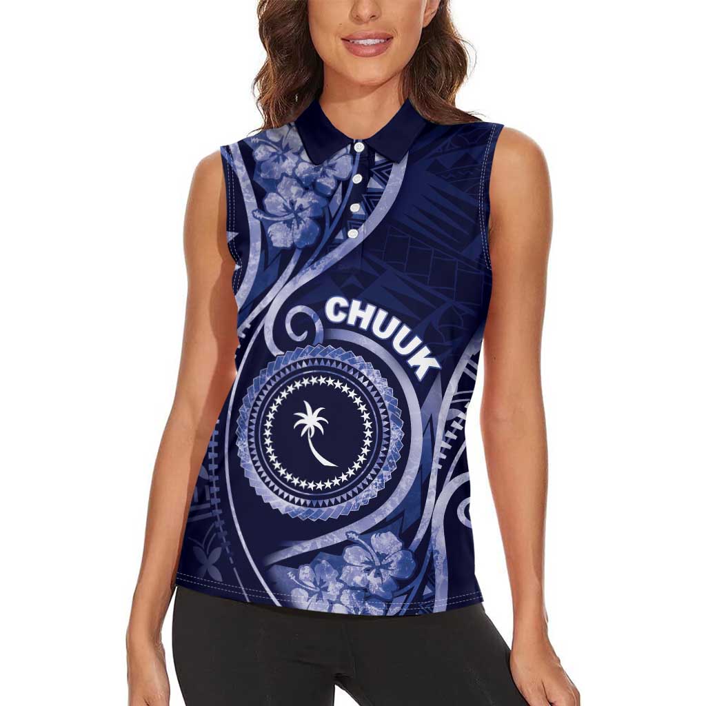 Personalised FSM Chuuk Women Sleeveless Polo Shirt Ocean Floral Pattern