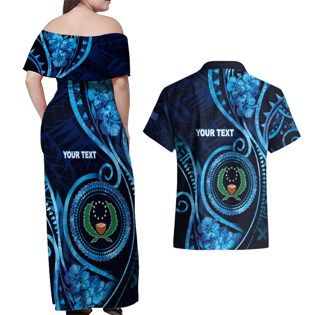 Personalised FSM Pohnpei Couples Matching Off Shoulder Maxi Dress and Hawaiian Shirt Ocean Floral Pattern