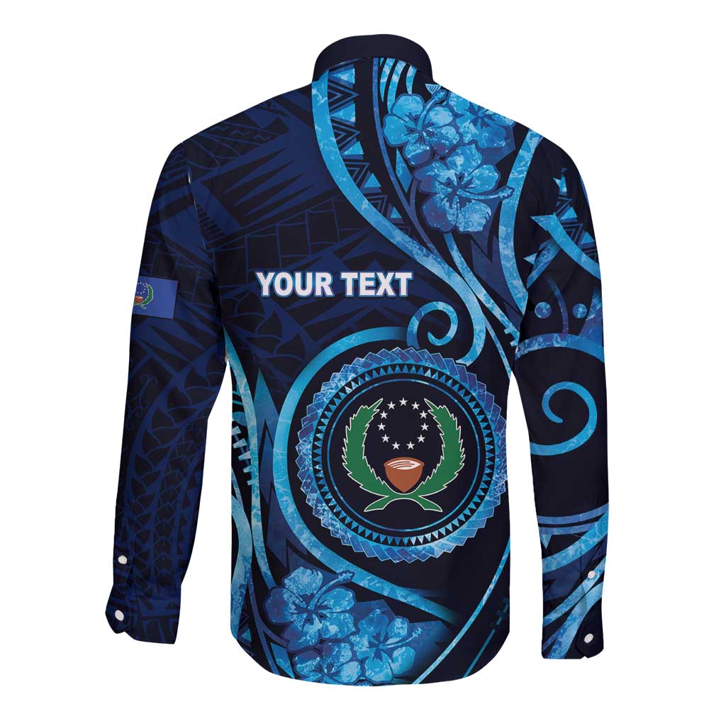 Personalised FSM Pohnpei Long Sleeve Button Shirt Ocean Floral Pattern