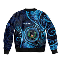 Personalised FSM Pohnpei Sleeve Zip Bomber Jacket Ocean Floral Pattern