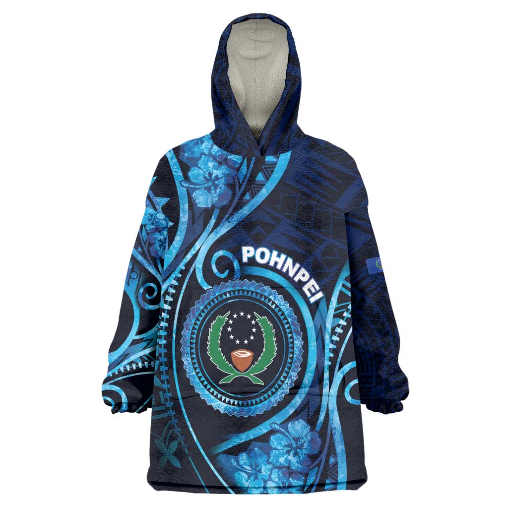 Personalised FSM Pohnpei Wearable Blanket Hoodie Ocean Floral Pattern