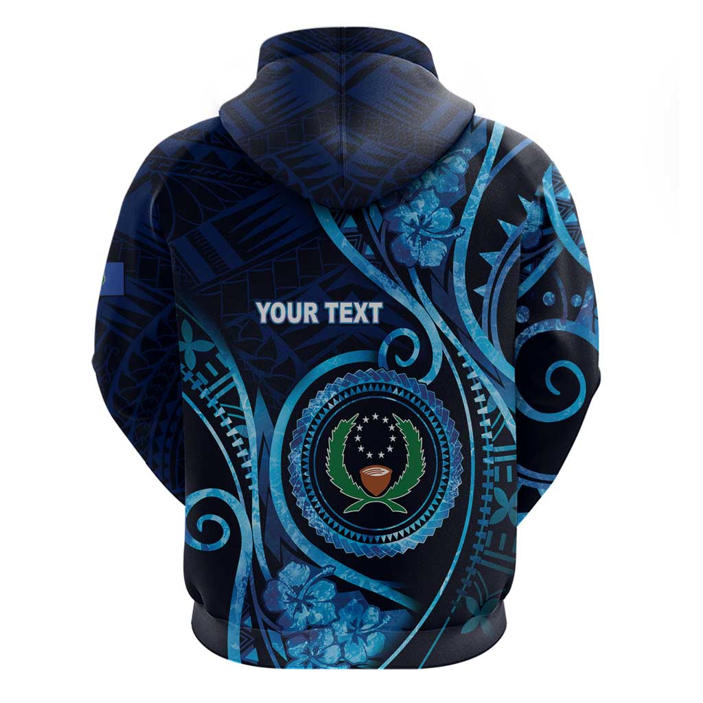 Personalised FSM Pohnpei Zip Hoodie Ocean Floral Pattern