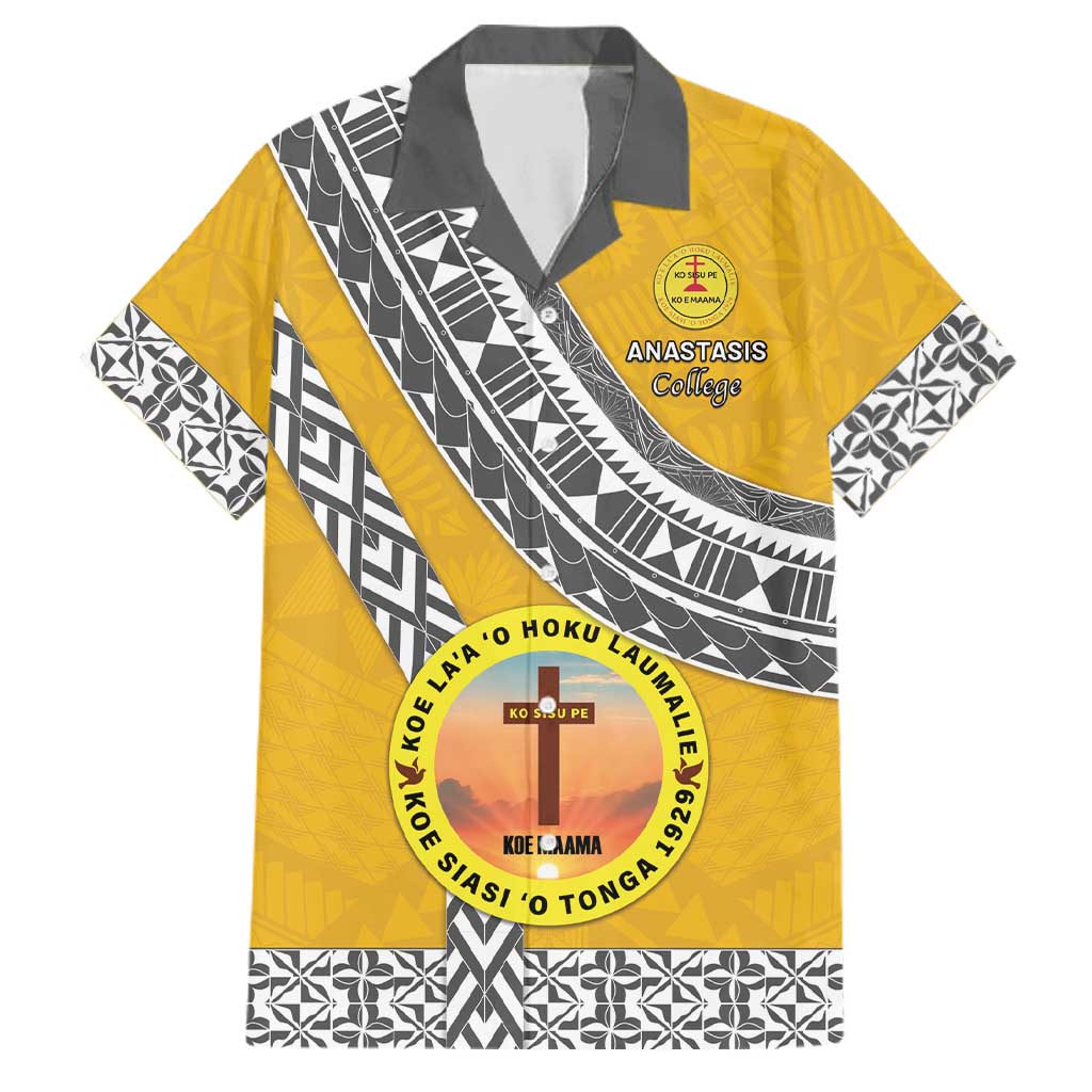 Personalised Anastasis College Family Matching Long Sleeve Bodycon Dress and Hawaiian Shirt Tonga Unique Style LT05 Dad's Shirt - Short Sleeve Yellow - Polynesian Pride