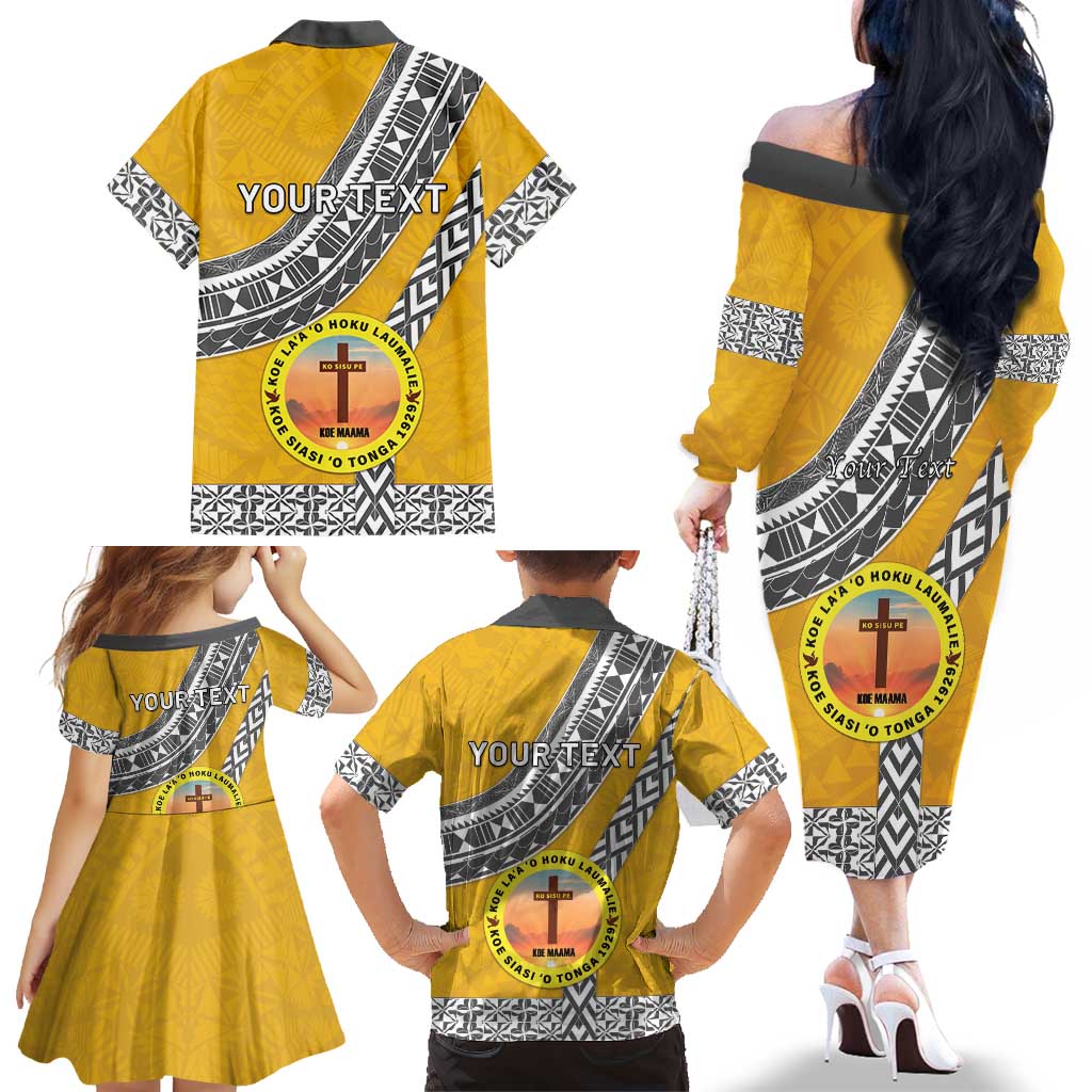 Personalised Anastasis College Family Matching Off The Shoulder Long Sleeve Dress and Hawaiian Shirt Tonga Unique Style LT05 - Polynesian Pride