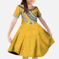 Personalised Anastasis College Family Matching Short Sleeve Bodycon Dress and Hawaiian Shirt Tonga Unique Style LT05 Daughter's Dress Yellow - Polynesian Pride