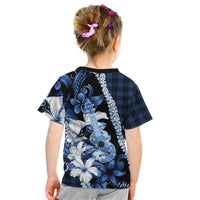 Hawaii Ukulele Kid T Shirt Tropical Flowers With Palaka Effect Blue Version - Polynesian Pride