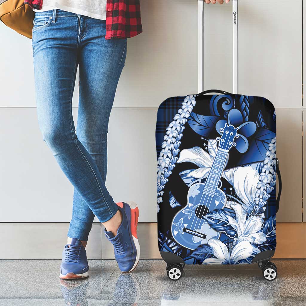 Hawaii Ukulele Luggage Cover Tropical Flowers With Palaka Effect Blue Version - Polynesian Pride