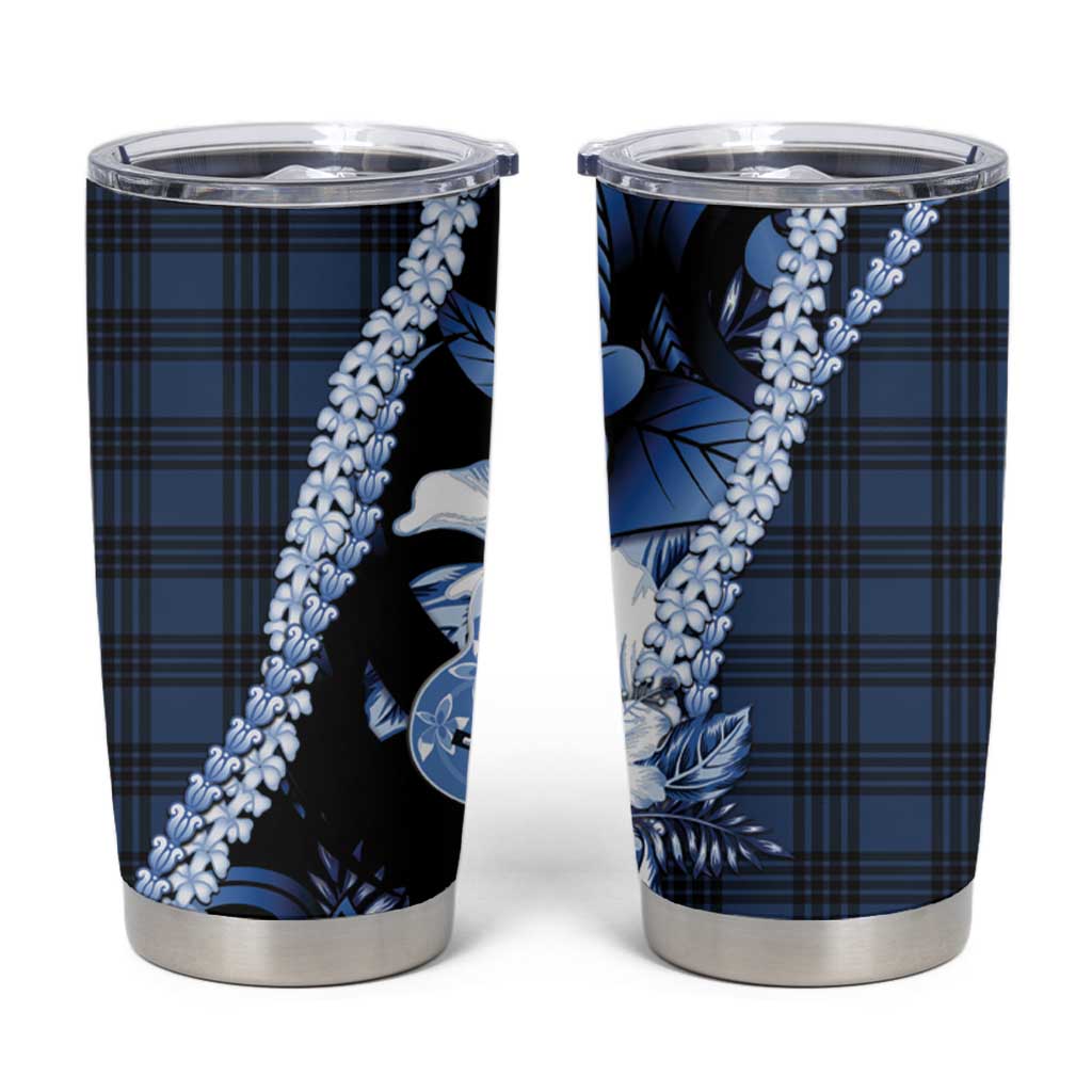 Hawaii Ukulele Tumbler Cup Tropical Flowers With Palaka Effect Blue Version - Polynesian Pride
