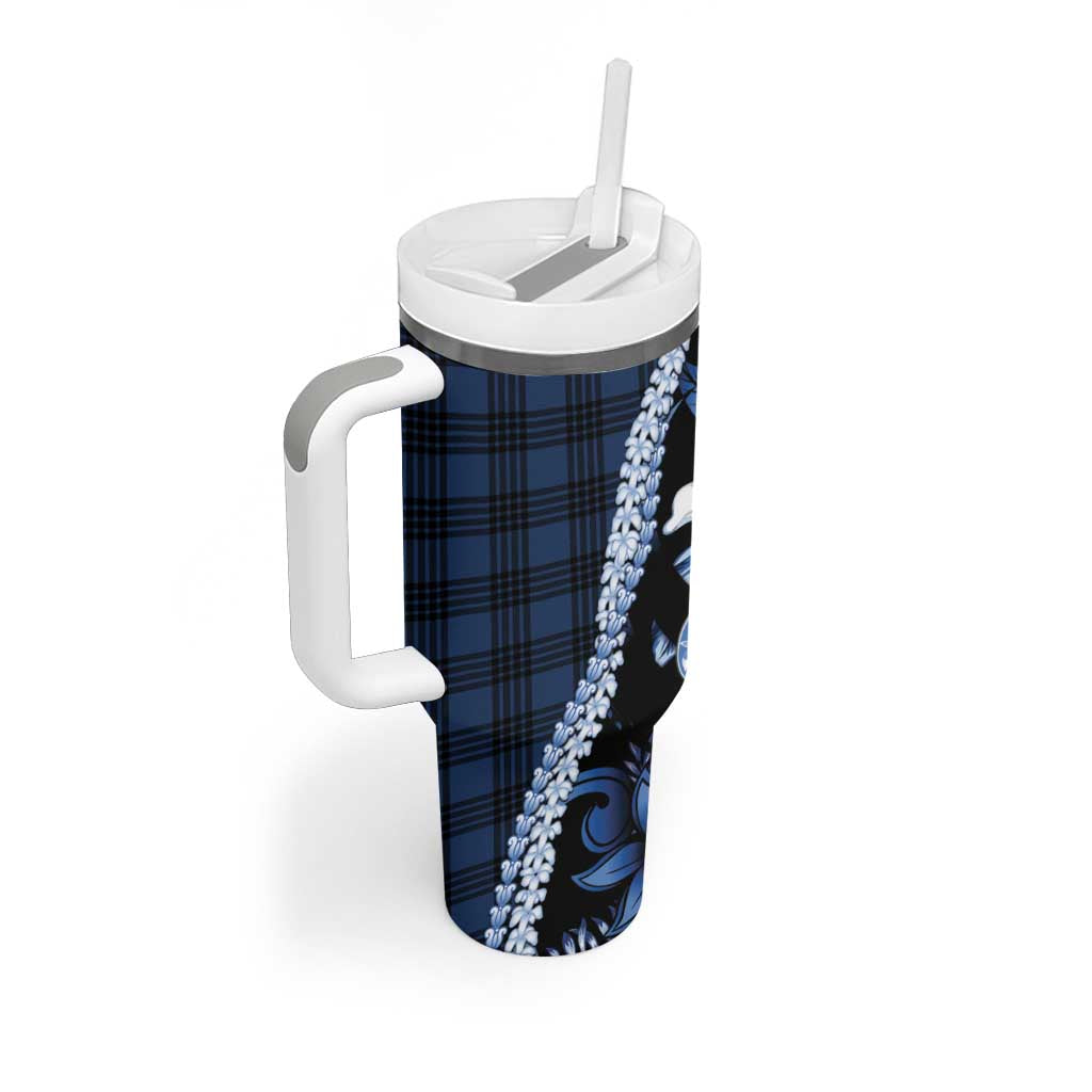 Hawaii Ukulele Tumbler With Handle Tropical Flowers With Palaka Effect Blue Version - Polynesian Pride