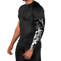 Hawaii Ukulele Arm Sleeves Tropical Flowers With Palaka Effect Black Version - Polynesian Pride