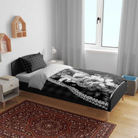 Hawaii Ukulele Bedding Set Tropical Flowers With Palaka Effect Black Version - Polynesian Pride