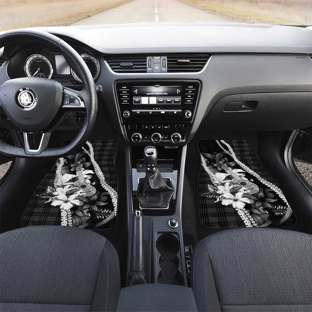Hawaii Ukulele Car Mats Tropical Flowers With Palaka Effect Black Version - Polynesian Pride