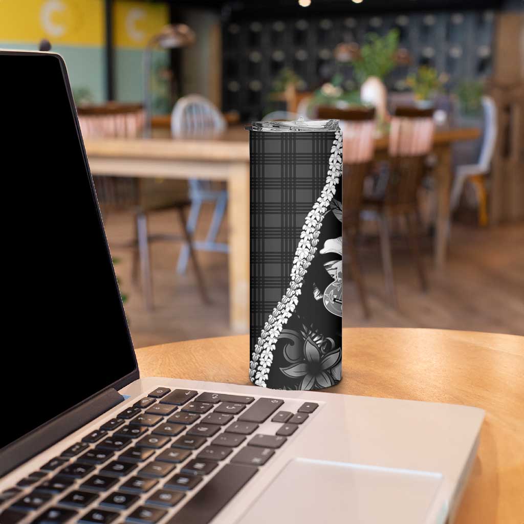 Hawaii Ukulele Skinny Tumbler Tropical Flowers With Palaka Effect Black Version - Polynesian Pride