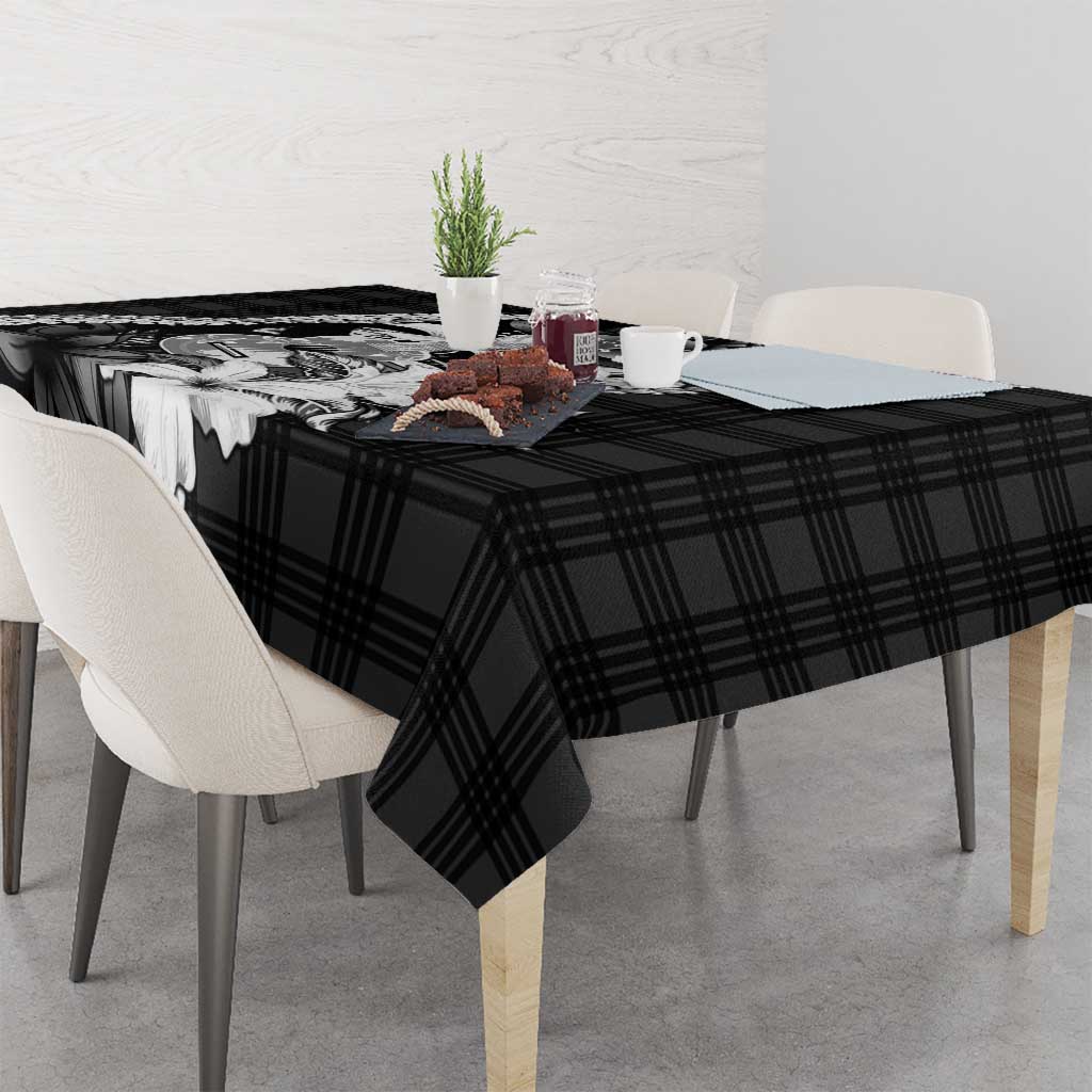 Hawaii Ukulele Tablecloth Tropical Flowers With Palaka Effect Black Version - Polynesian Pride