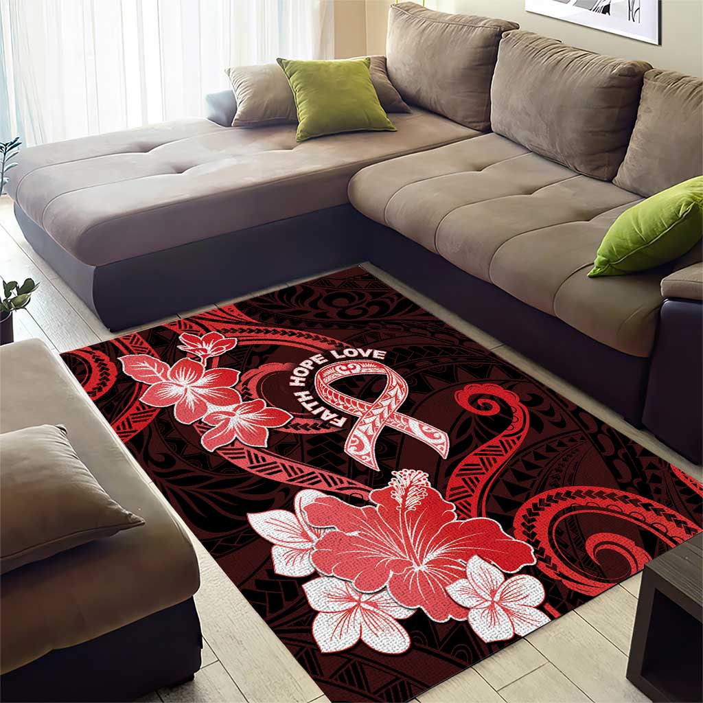 Heart Health Awareness Area Rug Warrior Wears Red Polynesian Style