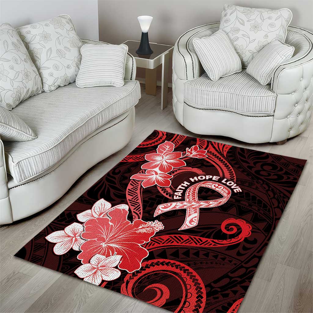 Heart Health Awareness Area Rug Warrior Wears Red Polynesian Style