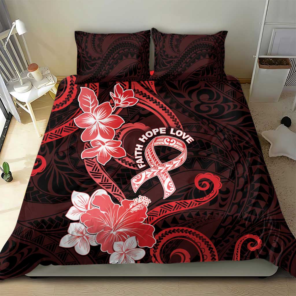 Heart Health Awareness Bedding Set Warrior Wears Red Polynesian Style