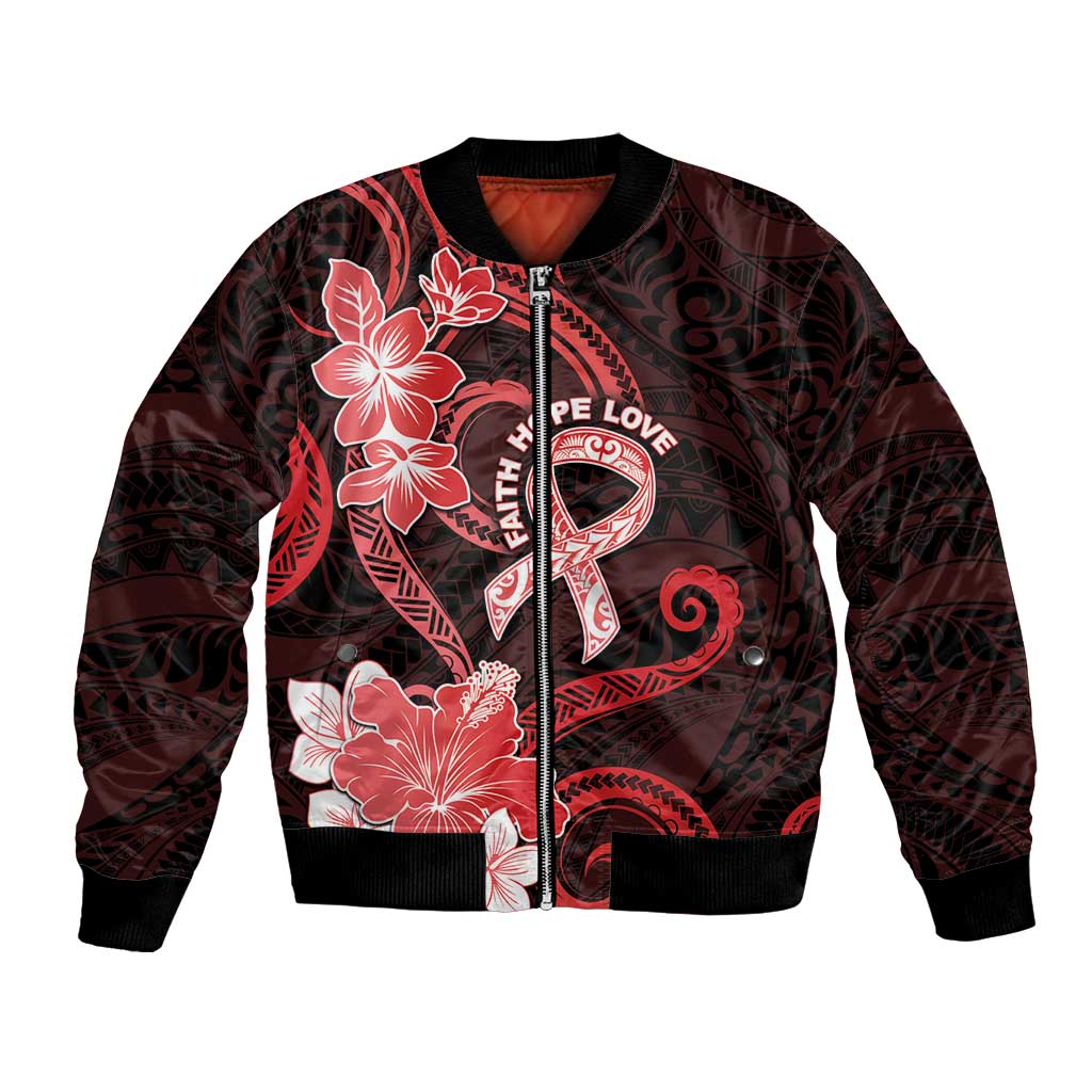 Heart Health Awareness Bomber Jacket Warrior Wears Red Polynesian Style