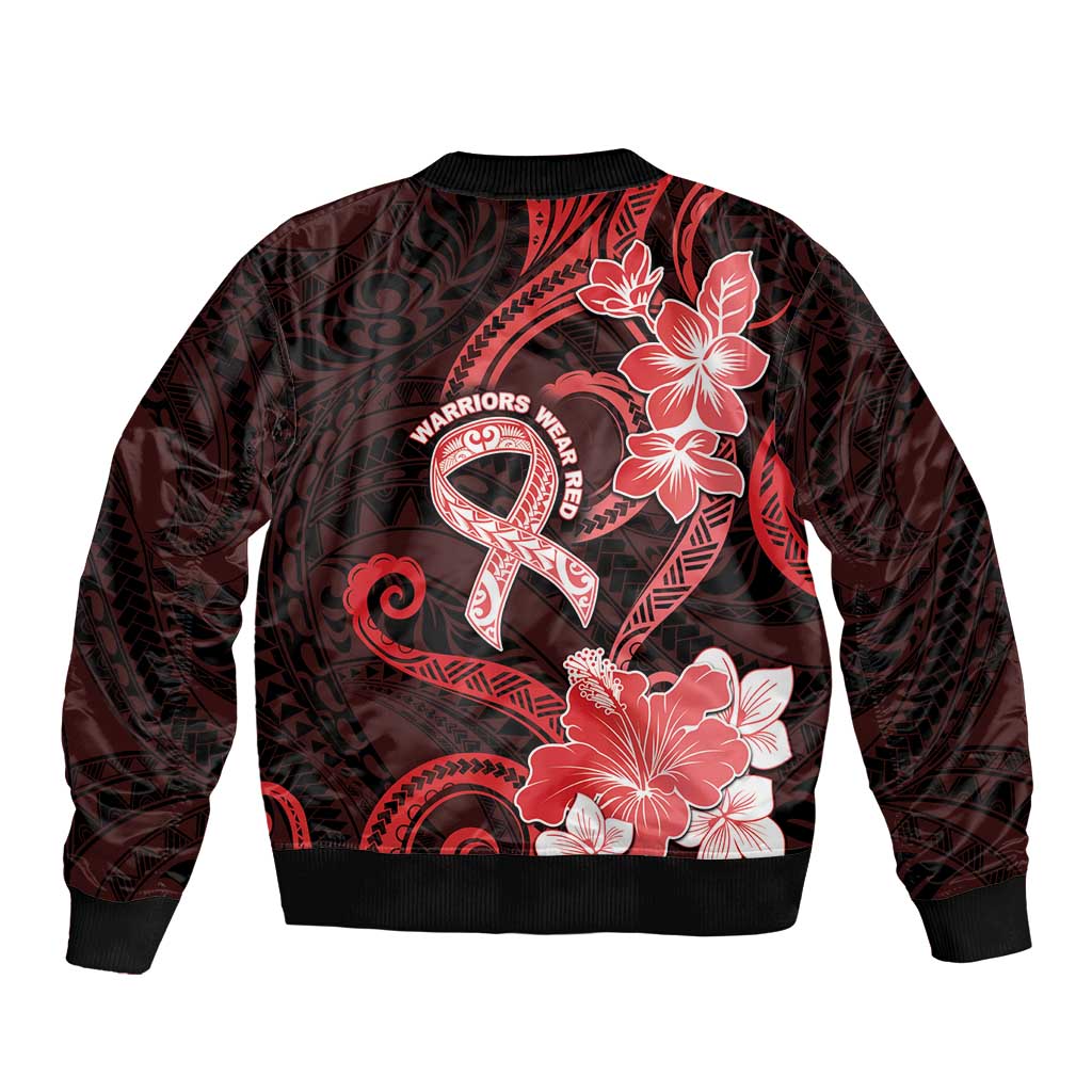 Heart Health Awareness Bomber Jacket Warrior Wears Red Polynesian Style