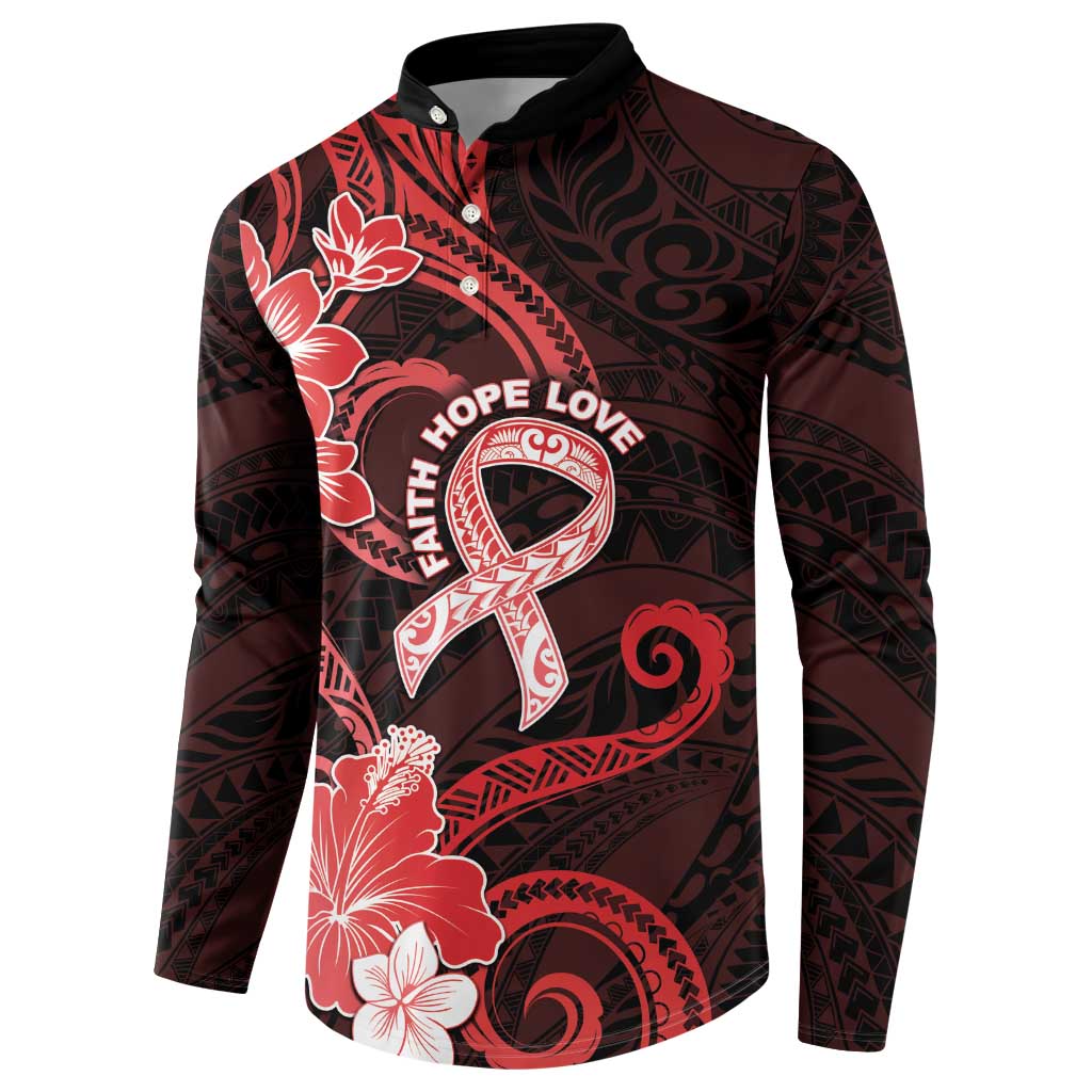 Heart Health Awareness Button Sweatshirt Warrior Wears Red Polynesian Style