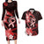 Heart Health Awareness Couples Matching Long Sleeve Bodycon Dress and Hawaiian Shirt Warrior Wears Red Polynesian Style