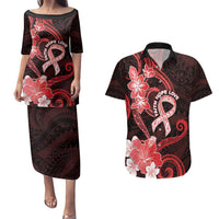 Heart Health Awareness Couples Matching Puletasi and Hawaiian Shirt Warrior Wears Red Polynesian Style