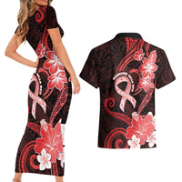 Heart Health Awareness Couples Matching Short Sleeve Bodycon Dress and Hawaiian Shirt Warrior Wears Red Polynesian Style