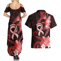 Heart Health Awareness Couples Matching Summer Maxi Dress and Hawaiian Shirt Warrior Wears Red Polynesian Style