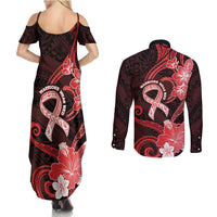 Heart Health Awareness Couples Matching Summer Maxi Dress and Long Sleeve Button Shirt Warrior Wears Red Polynesian Style