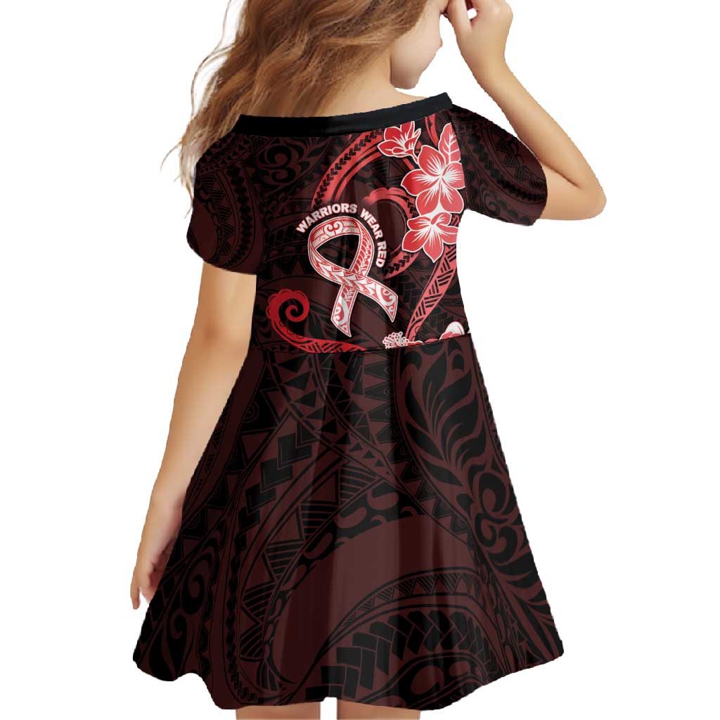 Heart Health Awareness Family Matching Short Sleeve Bodycon Dress and Hawaiian Shirt Warrior Wears Red Polynesian Style