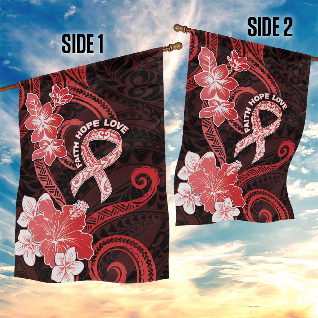 Heart Health Awareness Garden Flag Warrior Wears Red Polynesian Style