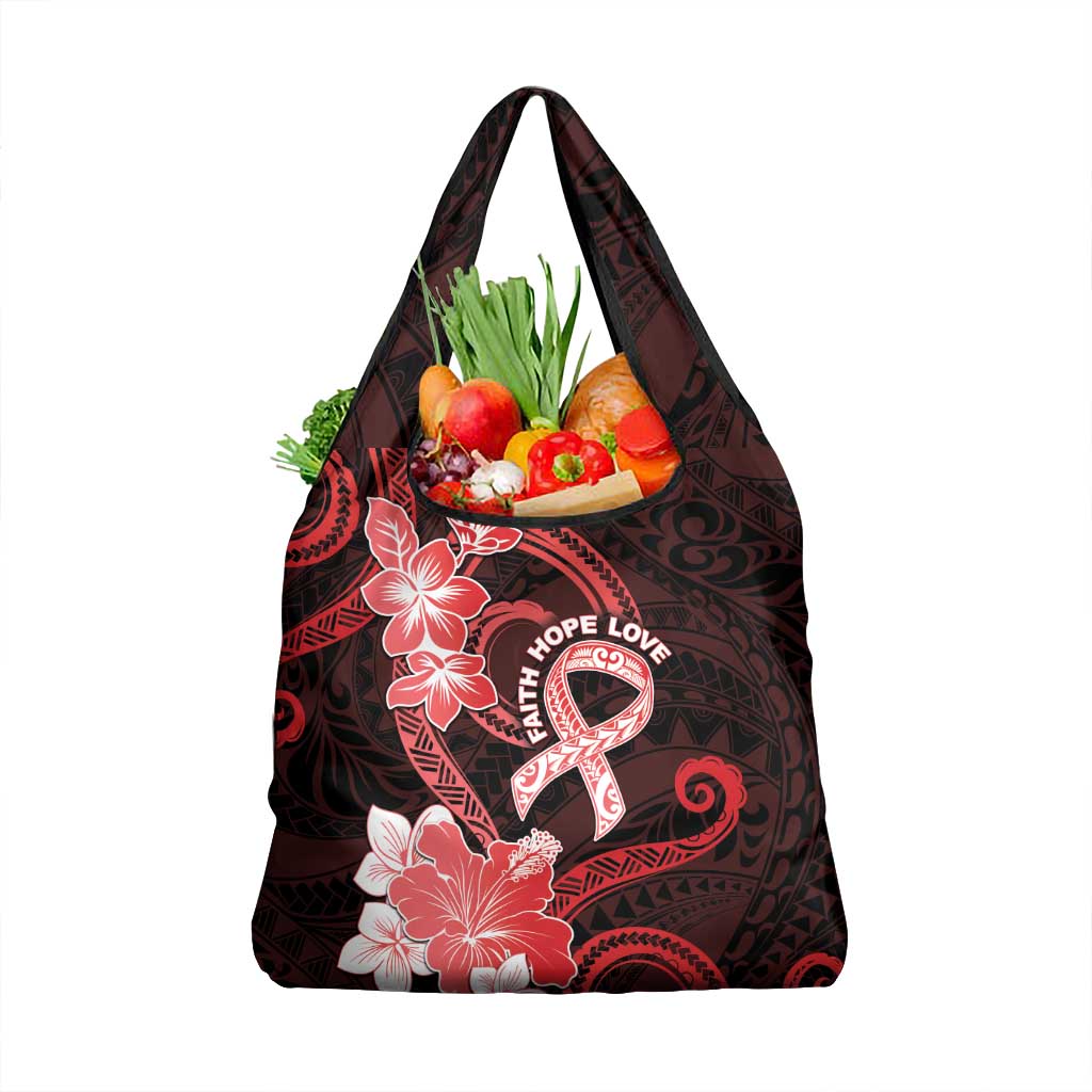 Heart Health Awareness Grocery Bag Warrior Wears Red Polynesian Style