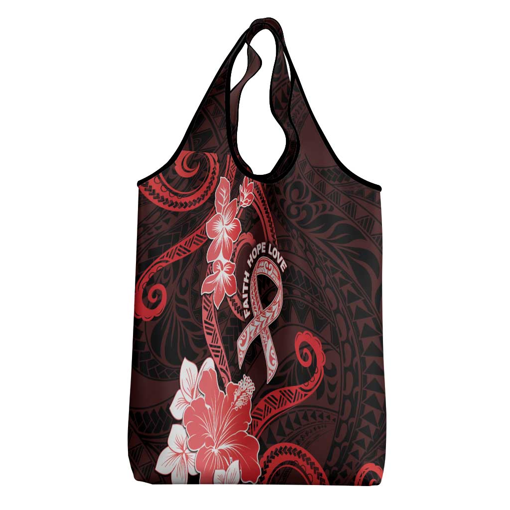 Heart Health Awareness Grocery Bag Warrior Wears Red Polynesian Style