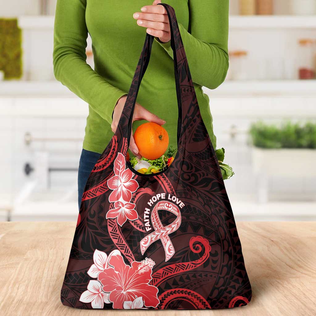 Heart Health Awareness Grocery Bag Warrior Wears Red Polynesian Style