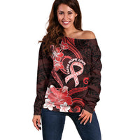 Heart Health Awareness Off Shoulder Sweater Warrior Wears Red Polynesian Style