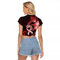 Heart Health Awareness Raglan Cropped T Shirt Warrior Wears Red Polynesian Style