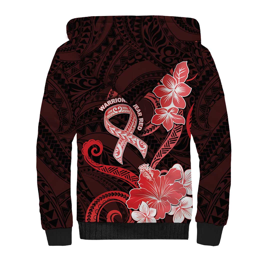 Heart Health Awareness Sherpa Hoodie Warrior Wears Red Polynesian Style