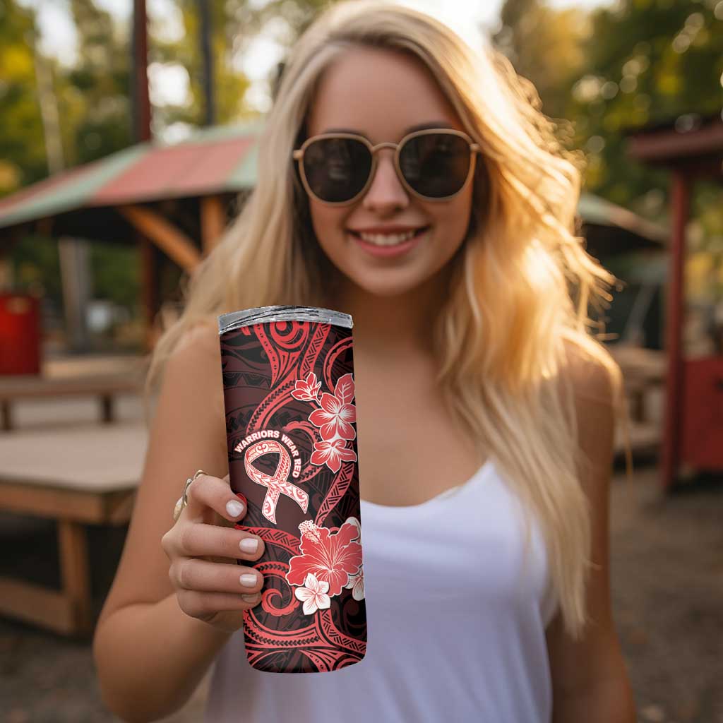 Heart Health Awareness Skinny Tumbler Warrior Wears Red Polynesian Style