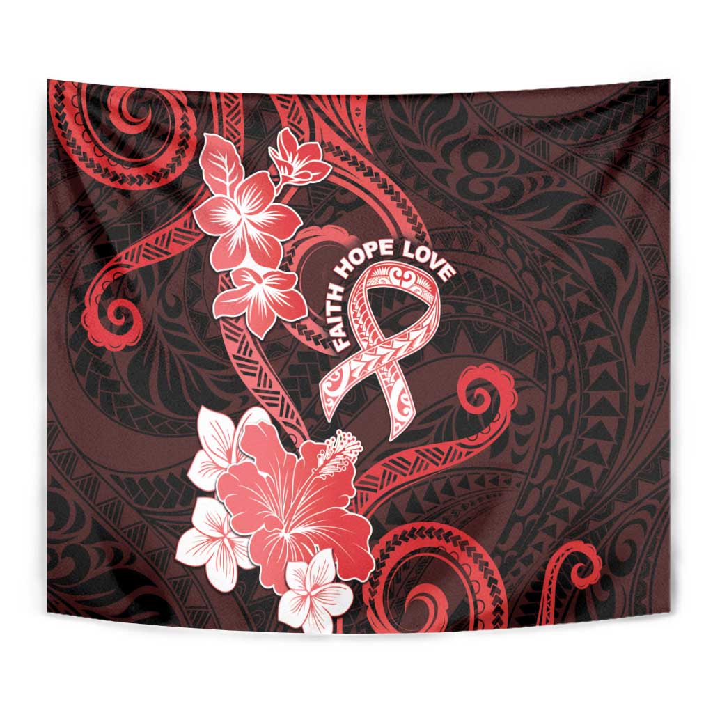 Heart Health Awareness Tapestry Warrior Wears Red Polynesian Style