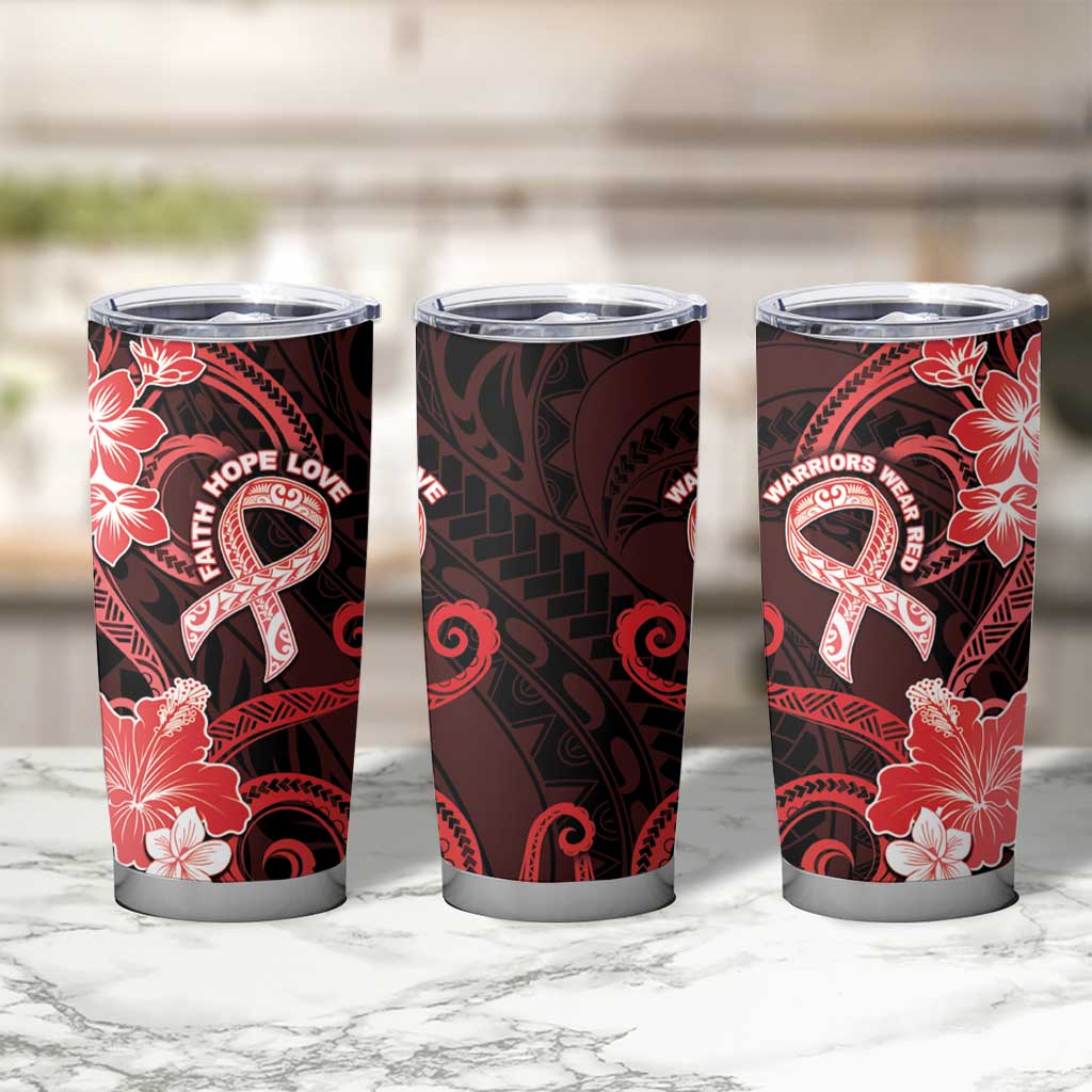 Heart Health Awareness Tumbler Cup Warrior Wears Red Polynesian Style