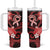 Heart Health Awareness Tumbler With Handle Warrior Wears Red Polynesian Style