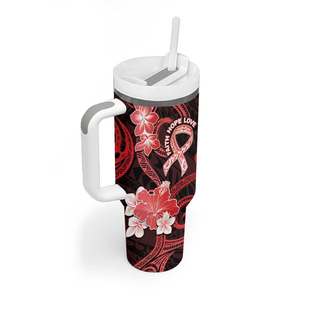 Heart Health Awareness Tumbler With Handle Warrior Wears Red Polynesian Style