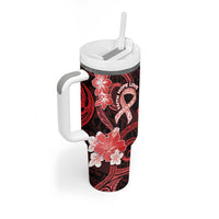Heart Health Awareness Tumbler With Handle Warrior Wears Red Polynesian Style