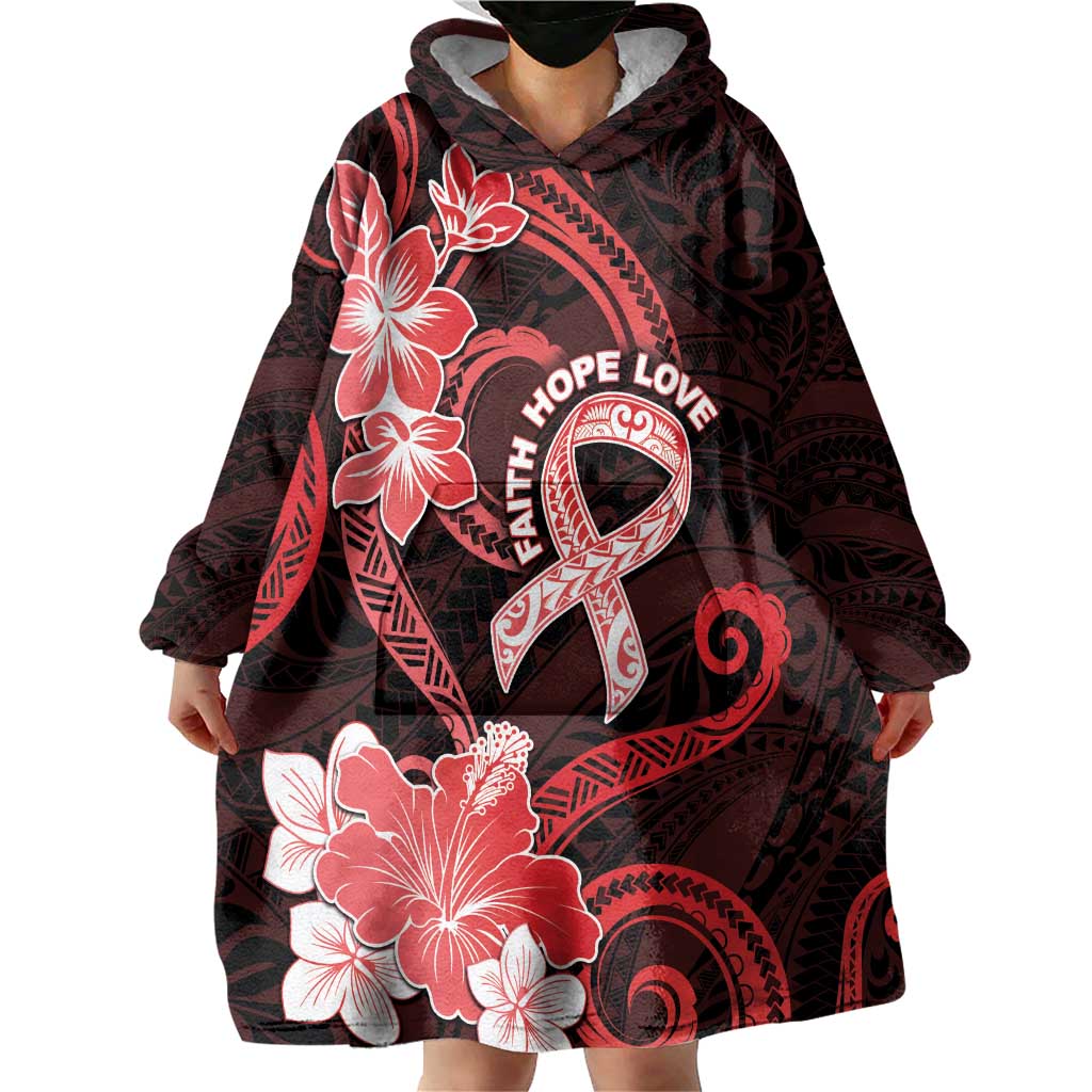 Heart Health Awareness Wearable Blanket Hoodie Warrior Wears Red Polynesian Style